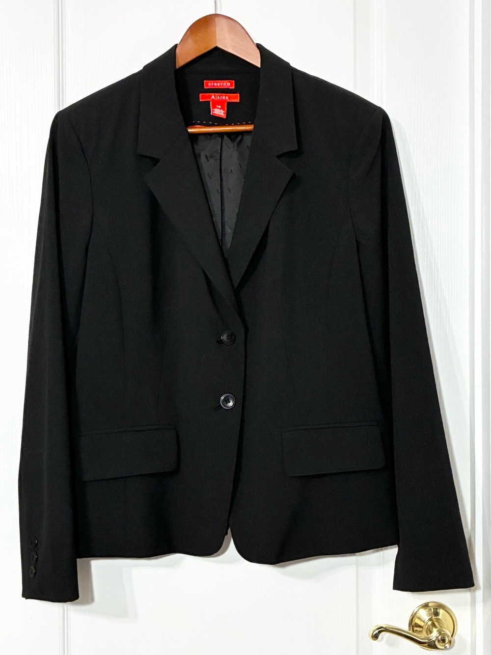 Y2K VTG A Line Anne Klein Stretch Career Blazer Jacket Black Size 14